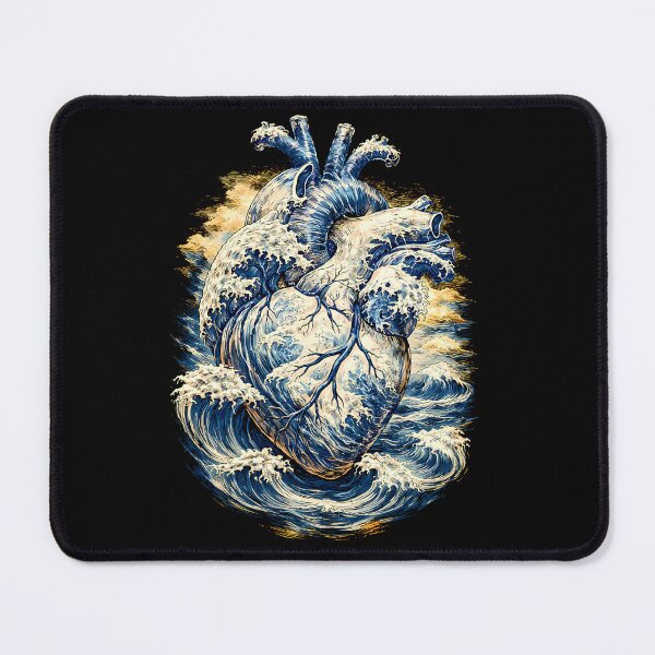 Item preview, Anatomical Heart Great Wave Japanese Aesthetic Art Retro, Human heart and big wave, blue color,l over of the waves and the sea, the sea in my heart, watercolor designed and sold by Collagedream.