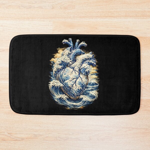 Item preview, Anatomical Heart Great Wave Japanese Aesthetic Art Retro, Human heart and big wave, blue color,l over of the waves and the sea, the sea in my heart, watercolor designed and sold by Collagedream.