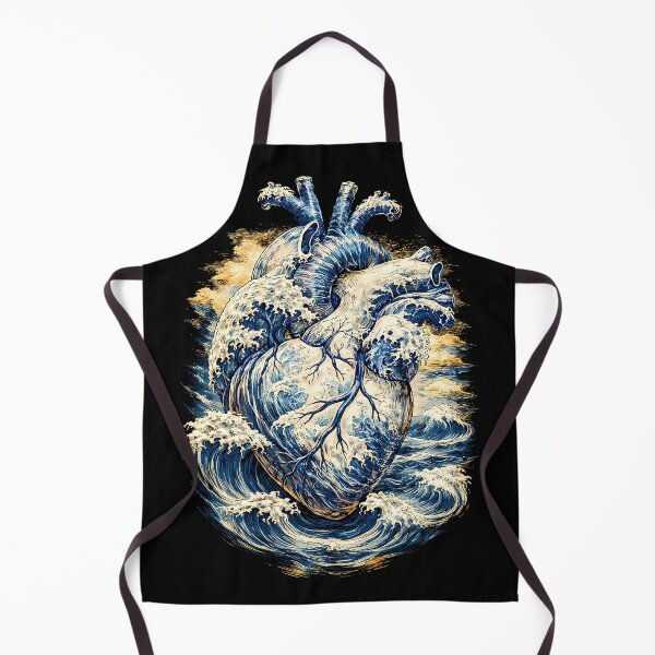 Item preview, Anatomical Heart Great Wave Japanese Aesthetic Art Retro, Human heart and big wave, blue color,l over of the waves and the sea, the sea in my heart, watercolor designed and sold by Collagedream.