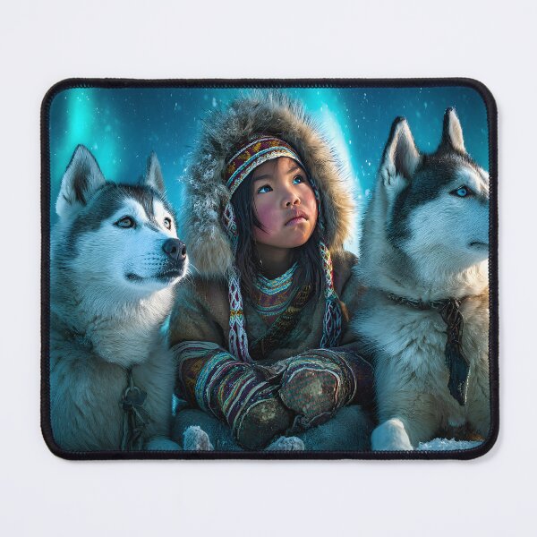 Item preview, Child with Huskies under the Northern Lights designed and sold by Artessie.