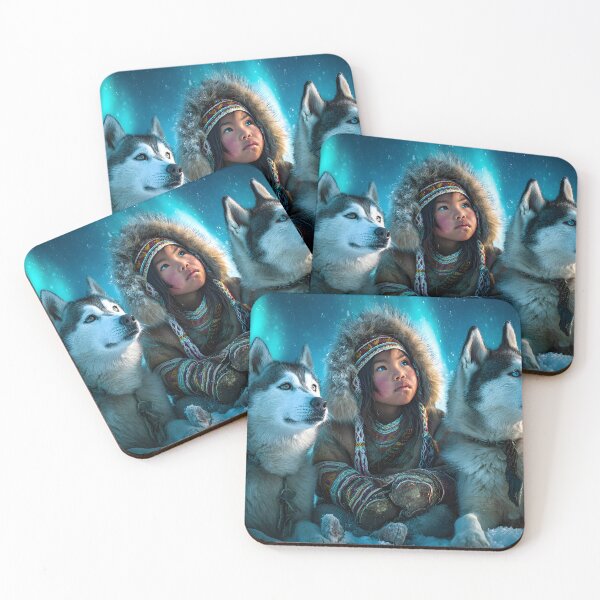 Item preview, Child with Huskies under the Northern Lights designed and sold by Artessie.