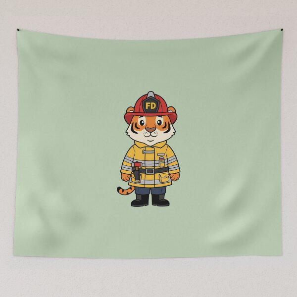 Item preview, Cute Tiger Firefighter Hero - Brave Cartoon Fireman designed and sold by jusmich.