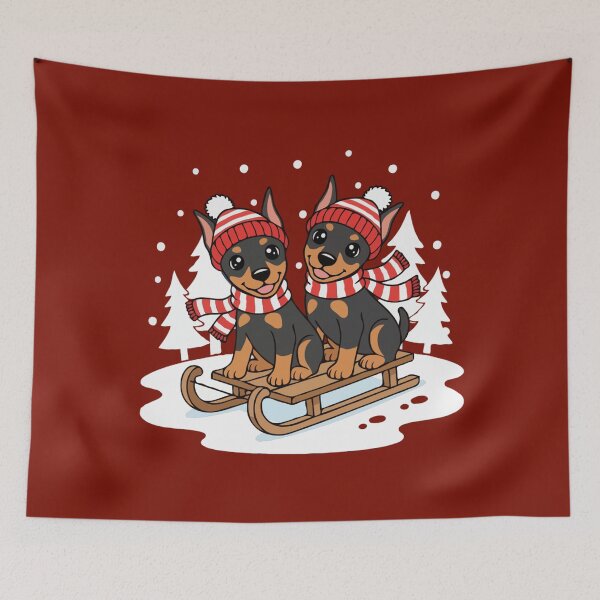 Item preview, Cute Doberman Pinscher Sledding Puppy | Happy Winter Puppy designed and sold by The Real Life Symphony.