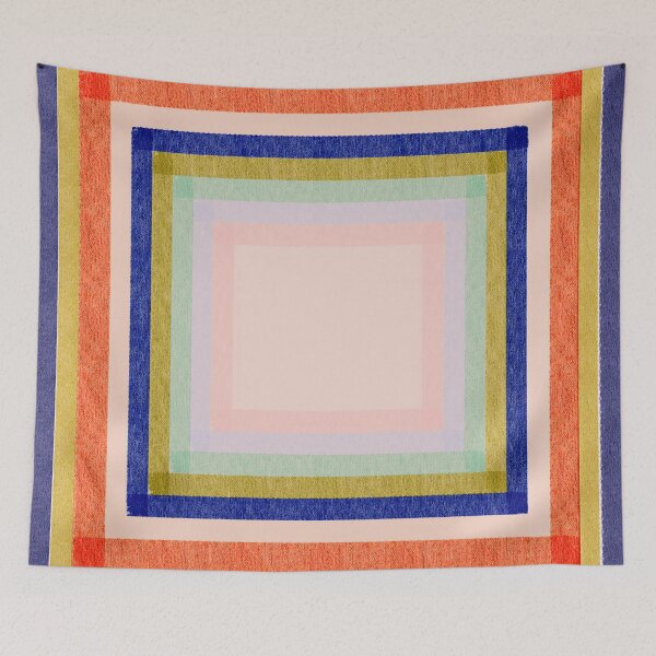 Item preview, 1960s Retro Geometric Pattern – Avocado Green Coral & Blue  designed and sold by SaltedBeachPaperie.