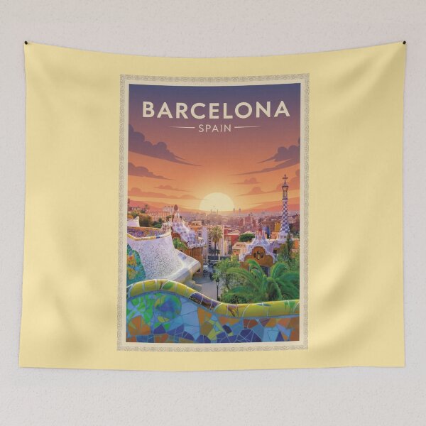 Item preview, Barcelona Vintage Travel Art - Park Guell - Spain designed and sold by Wanderprintt.