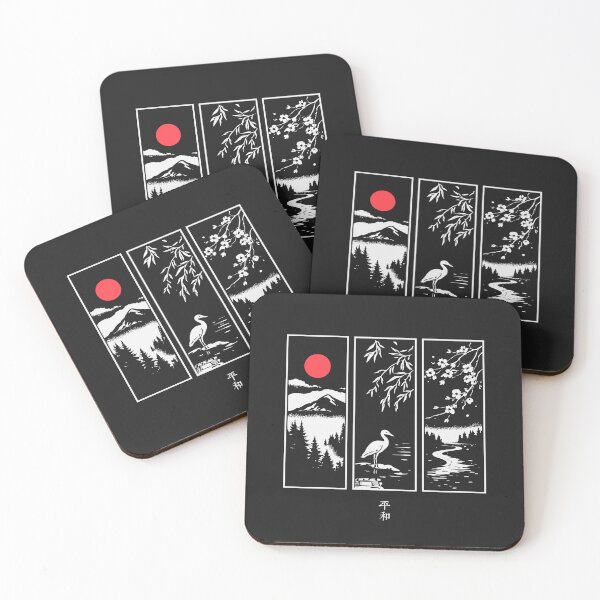 Item preview, Japanese art: Three Panels of Life- moon, cherry blossom and mountains designed and sold by AxisTheory.