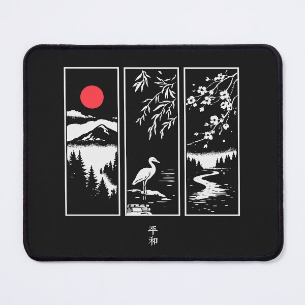 Item preview, Japanese art: Three Panels of Life- moon, cherry blossom and mountains designed and sold by AxisTheory.