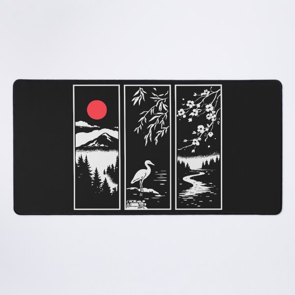 Item preview, Japanese art: Three Panels of Life- moon, cherry blossom and mountains designed and sold by AxisTheory.