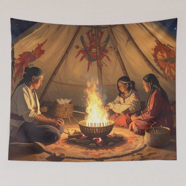 Item preview, Native American women and sacred fire designed and sold by Schoenenwald - Illustrations Uniques et Originales.