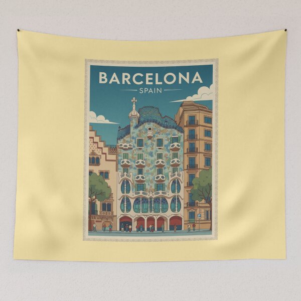 Item preview, Barcelona Vintage Travel Art - Casa Batlló - Spain designed and sold by Wanderprintt.