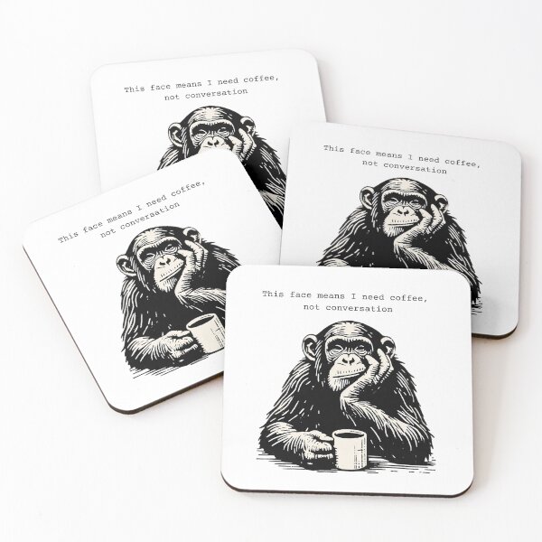 Item preview, This Face Means I Need Coffee, Not Conversation : Funny Monkey Illustration designed and sold by Kruti Collection.
