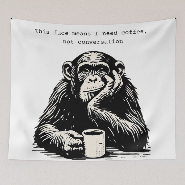 Item preview, This Face Means I Need Coffee, Not Conversation : Funny Monkey Illustration designed and sold by Kruti Collection.