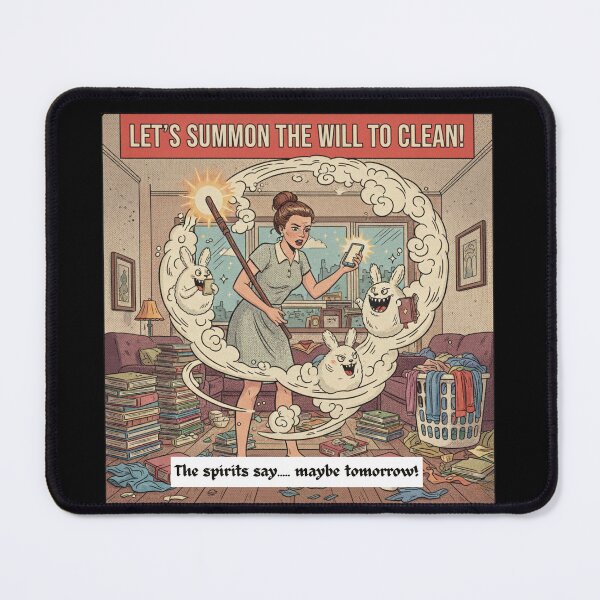 Item preview, Summoning the Will to Clean - Retro Satire Art designed and sold by Vantage Print Co..