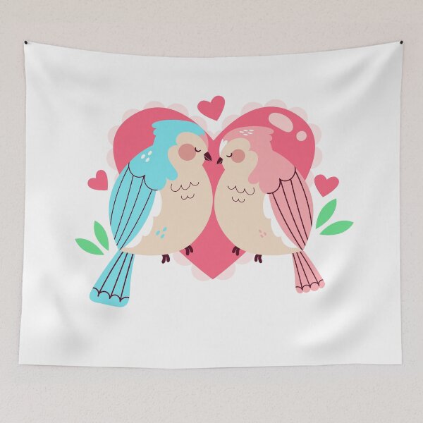 Item preview, A couple of birds (light blue and pink) in love  designed and sold by Zoolita   Store.