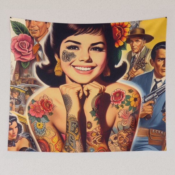 Item preview, Old School Tattooed Girl designed and sold by PulpVintage.