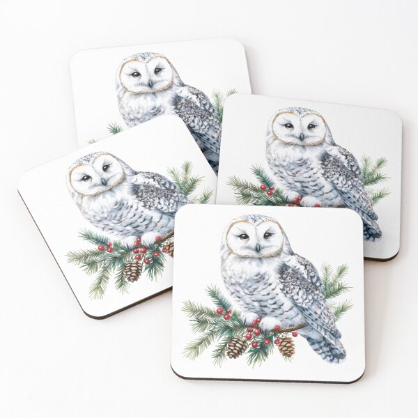 Item preview, Snowy Owl Perched on Winter Pine Branch with Red Berries designed and sold by CharlieDesings.