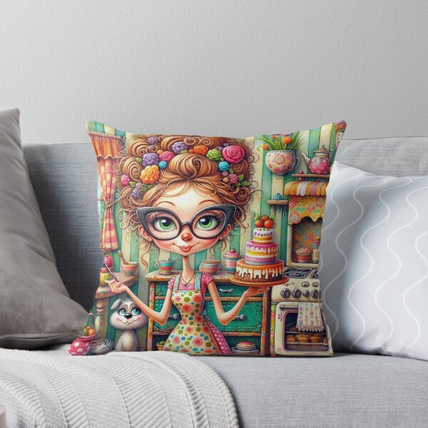 Item preview, Whimsical Lady Baking a Delicious Cake designed and sold by Beyond The Canvas.