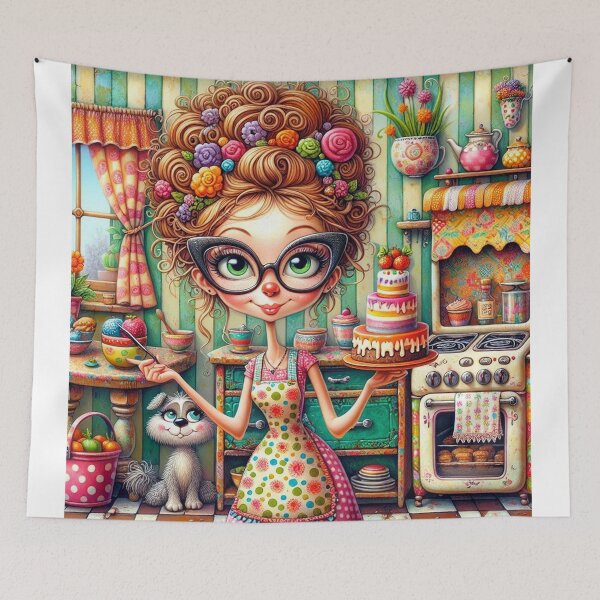 Item preview, Whimsical Lady Baking a Delicious Cake designed and sold by Beyond The Canvas.