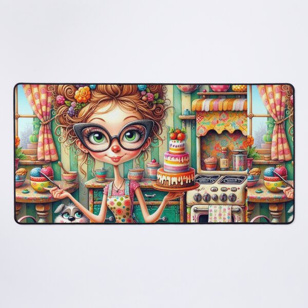 Item preview, Whimsical Lady Baking a Delicious Cake designed and sold by Beyond The Canvas.