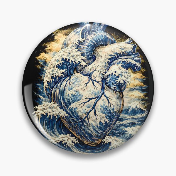 Item preview, Anatomical Heart Great Wave Japanese Aesthetic Art Retro, Human heart and big wave, blue color,l over of the waves and the sea, the sea in my heart, watercolor designed and sold by Collagedream.