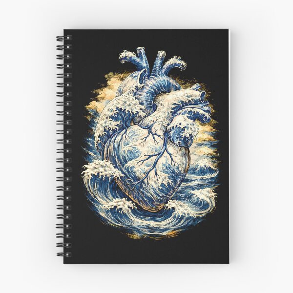 Item preview, Anatomical Heart Great Wave Japanese Aesthetic Art Retro, Human heart and big wave, blue color,l over of the waves and the sea, the sea in my heart, watercolor designed and sold by Collagedream.