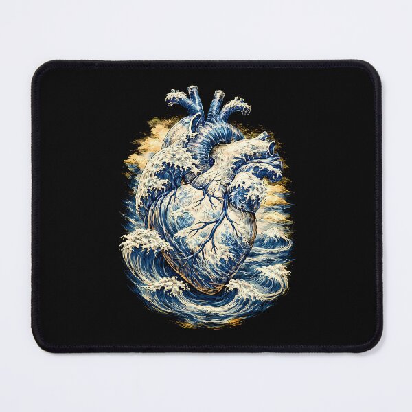 Item preview, Anatomical Heart Great Wave Japanese Aesthetic Art Retro, Human heart and big wave, blue color,l over of the waves and the sea, the sea in my heart, watercolor designed and sold by Collagedream.