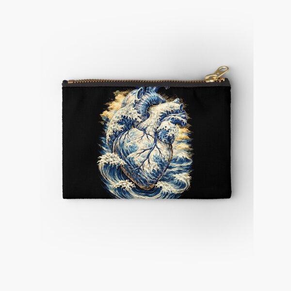 Item preview, Anatomical Heart Great Wave Japanese Aesthetic Art Retro, Human heart and big wave, blue color,l over of the waves and the sea, the sea in my heart, watercolor designed and sold by Collagedream.