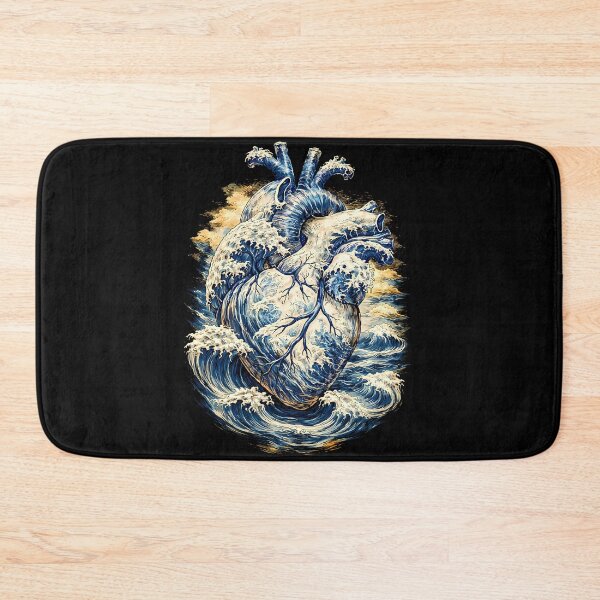 Item preview, Anatomical Heart Great Wave Japanese Aesthetic Art Retro, Human heart and big wave, blue color,l over of the waves and the sea, the sea in my heart, watercolor designed and sold by Collagedream.