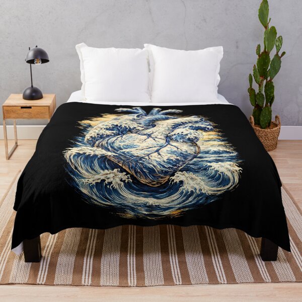 Item preview, Anatomical Heart Great Wave Japanese Aesthetic Art Retro, Human heart and big wave, blue color,l over of the waves and the sea, the sea in my heart, watercolor designed and sold by Collagedream.