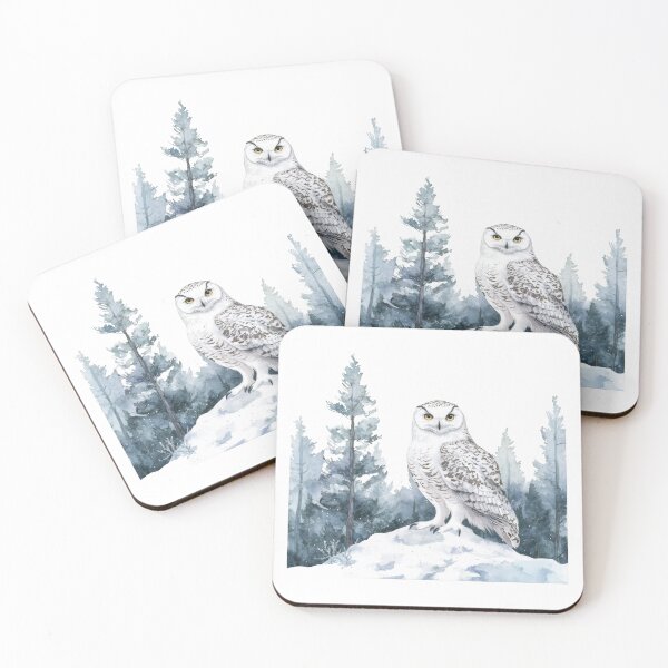 Item preview, Snowy Owl Standing on Snow Mound in Winter Forest Landscape designed and sold by CharlieDesings.