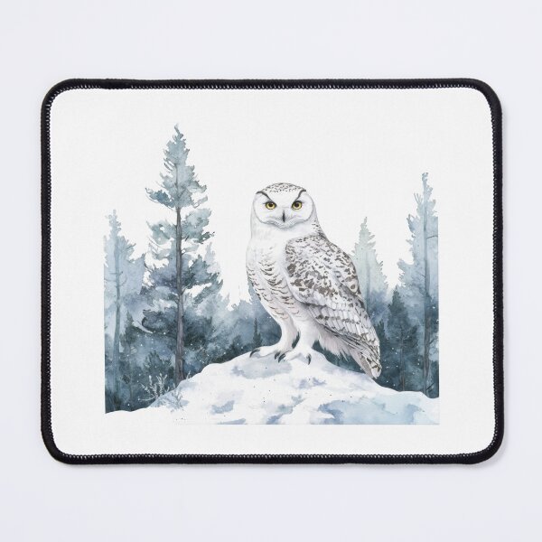 Item preview, Snowy Owl Standing on Snow Mound in Winter Forest Landscape designed and sold by CharlieDesings.
