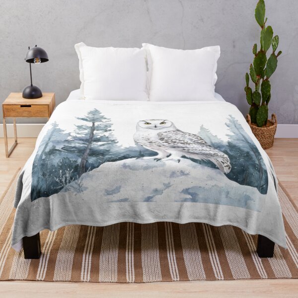 Item preview, Snowy Owl Standing on Snow Mound in Winter Forest Landscape designed and sold by CharlieDesings.