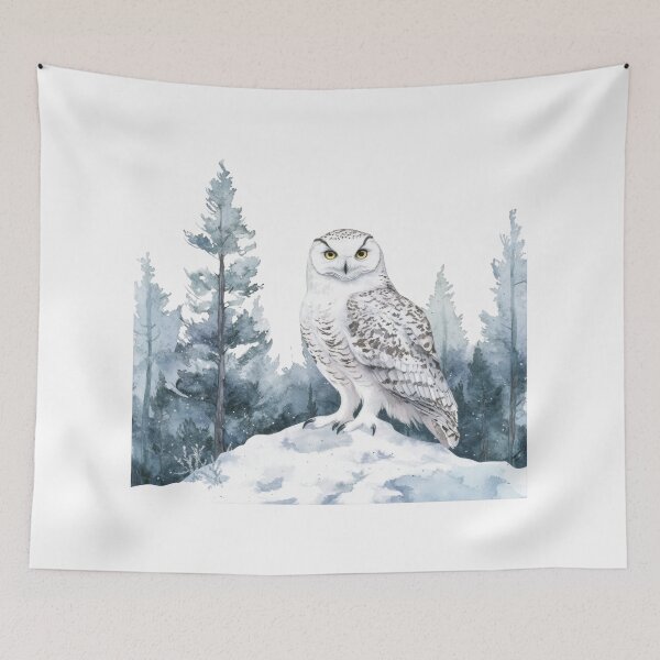 Item preview, Snowy Owl Standing on Snow Mound in Winter Forest Landscape designed and sold by CharlieDesings.