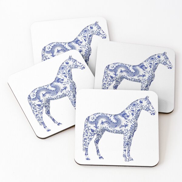 Item preview, Blue and White Porcelain Horse Pattern Chinoiserie Art designed and sold by ARTReMi.