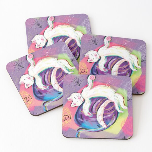 Item preview, Cute white cat lying on a colorful soft ball designed and sold by Dilyana Rumenova - Shantabella.