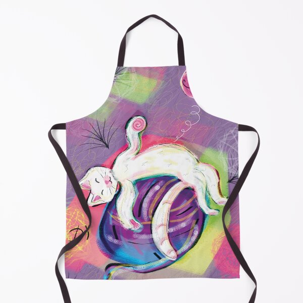 Item preview, Cute white cat lying on a colorful soft ball designed and sold by Dilyana Rumenova - Shantabella.