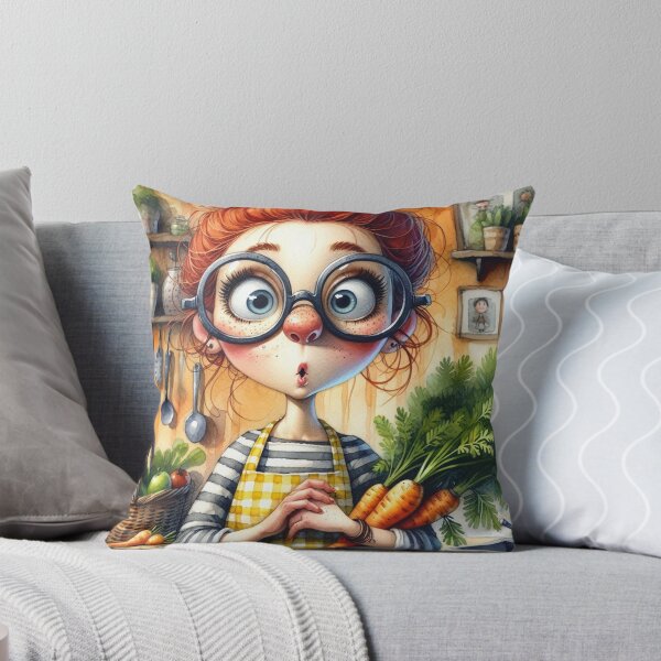 Item preview, Comical Kitchen Lady with Vegetables designed and sold by Beyond The Canvas.