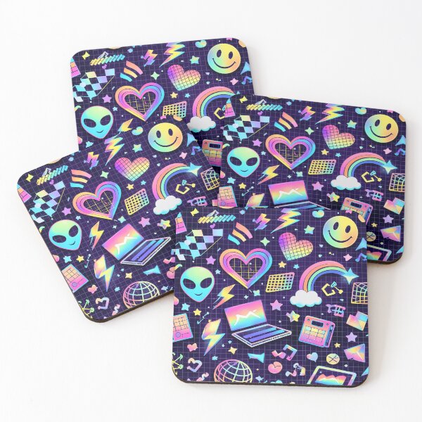 Item preview, Y2K Neon Aesthetic Pattern – Retro Cyber Icons & Rainbow Vibes designed and sold by MiSC Studio.