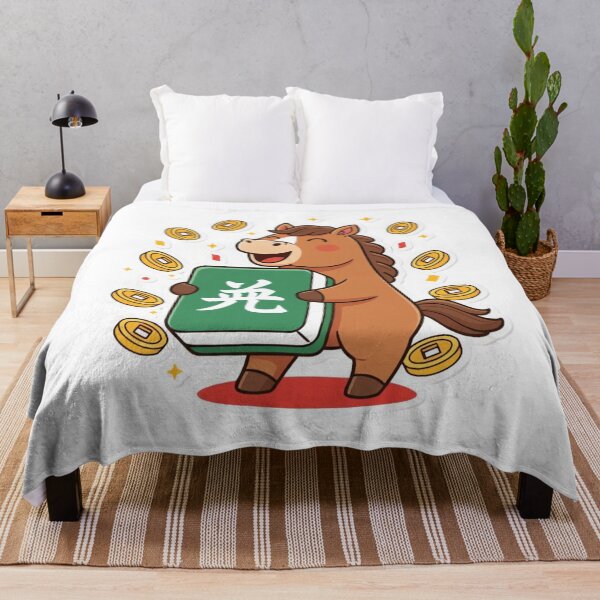 Item preview, Lucky Mahjong Horse Holding Fa Tile Prosperity Art designed and sold by ARTReMi.