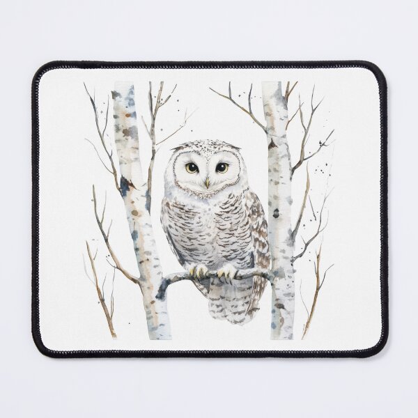 Item preview, Snowy Owl Perched in Birch Tree Forest Watercolor designed and sold by CharlieDesings.