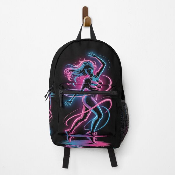 Item preview, Neon dancer with fluid movement: bright cybernetic art, retro female silhouette of 80s synthwave designed and sold by FusiTink.