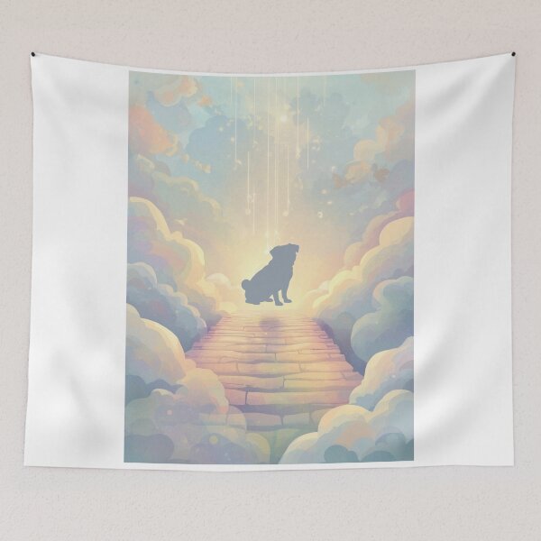 Item preview, Blue Rainbow Bridge Pug Watercolor – Pet Memorial Art designed and sold by Esterlane.