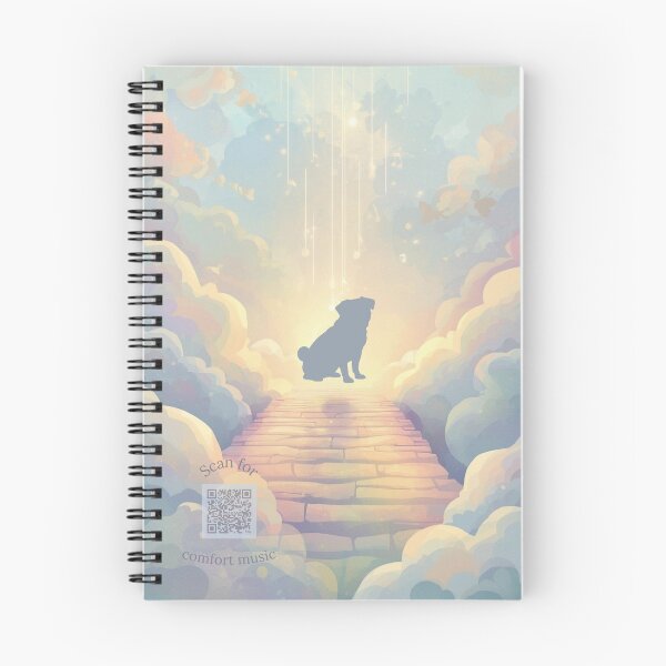 Item preview, Blue Rainbow Bridge Pug Memorial Art with Grief Playlist QR Code designed and sold by Esterlane.