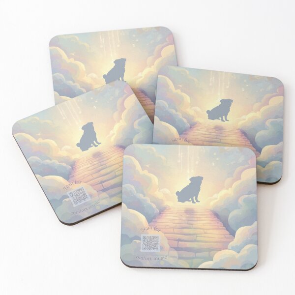 Item preview, Blue Rainbow Bridge Pug Memorial Art with Grief Playlist QR Code designed and sold by Esterlane.