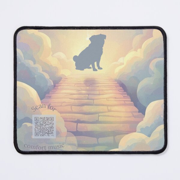 Item preview, Blue Rainbow Bridge Pug Memorial Art with Grief Playlist QR Code designed and sold by Esterlane.