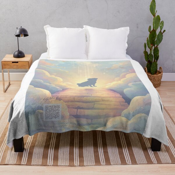 Item preview, Blue Rainbow Bridge Pug Memorial Art with Grief Playlist QR Code designed and sold by Esterlane.