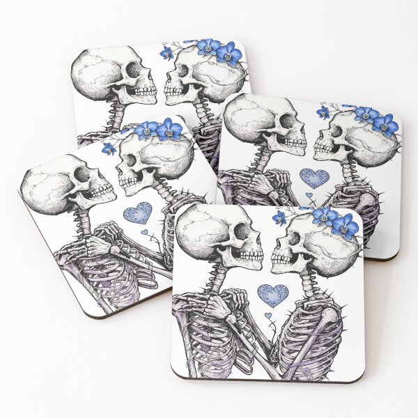 Item preview, Skeleton Love – Gothic Skeleton Couple with Blue Flowers & Heart designed and sold by truongloc246.