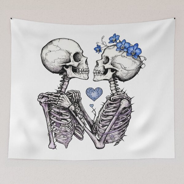 Item preview, Skeleton Love – Gothic Skeleton Couple with Blue Flowers & Heart designed and sold by truongloc246.