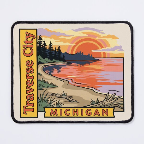 Item preview, Traverse City Michigan - Vintage Lake Michigan Sunset Design designed and sold by TheOldMittenIllustrated.