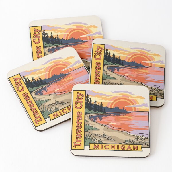Item preview, Traverse City Michigan - Vintage Lake Michigan Sunset Design designed and sold by TheOldMittenIllustrated.